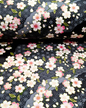 Black - Pink Cherry Blossom Flowers