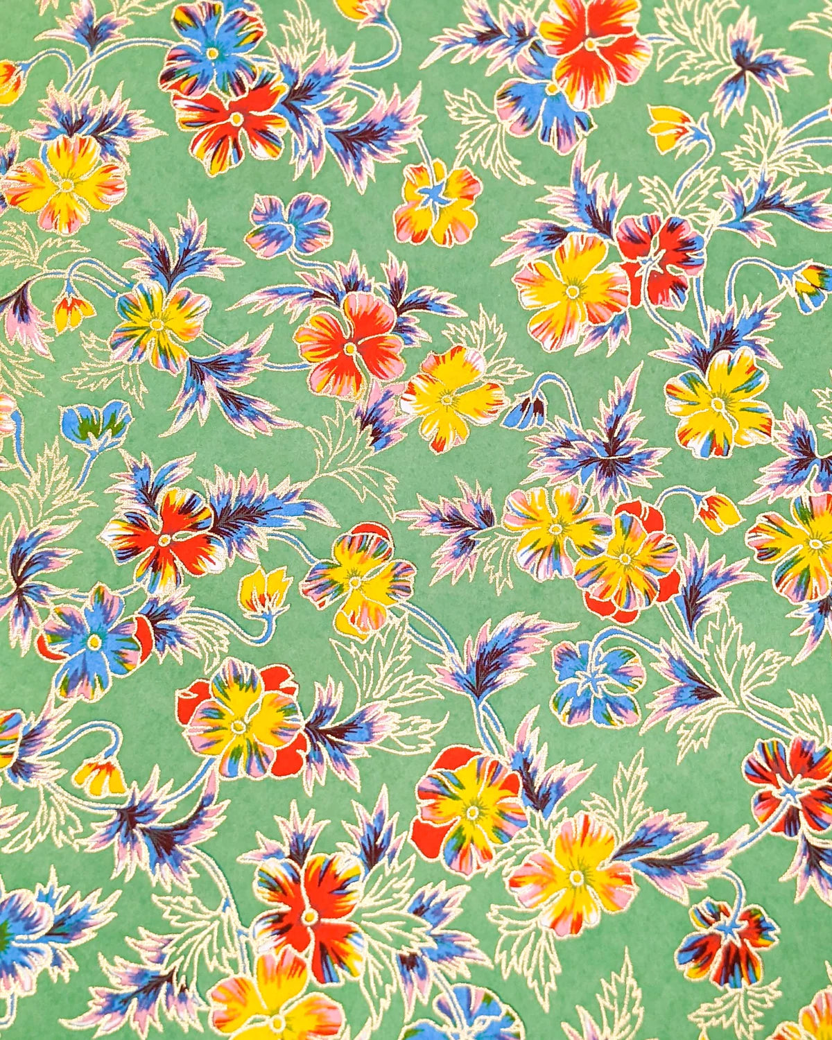 Green- Multi colored Flowers