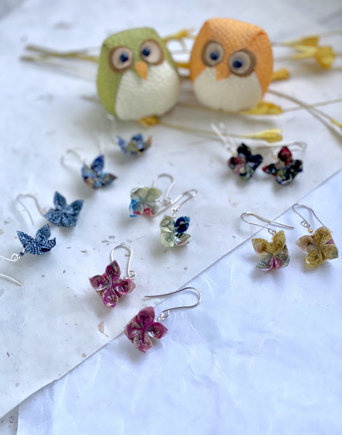 Blue- Cranes and Wisteria Flowers