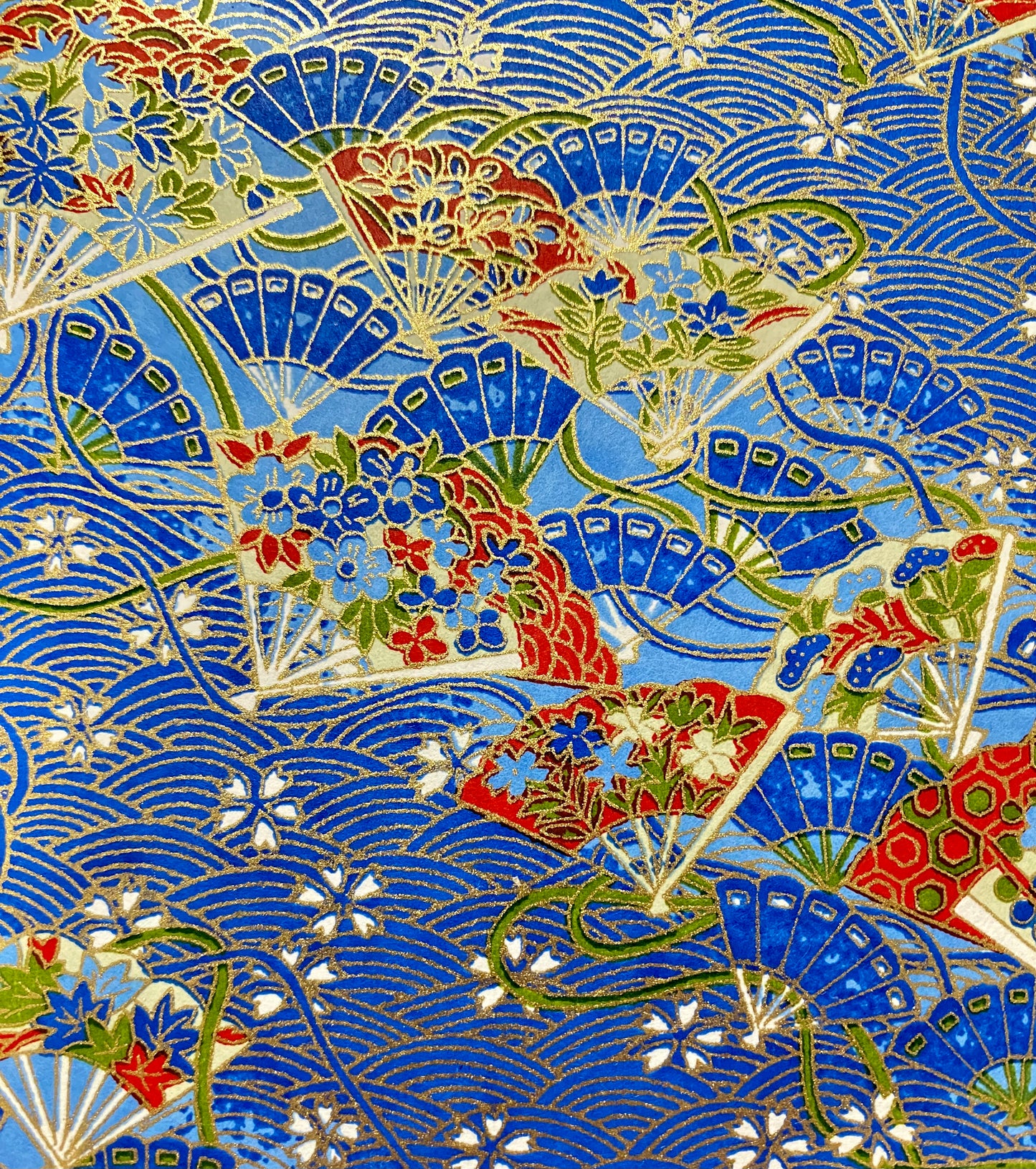 Blue- Fans with Flowers