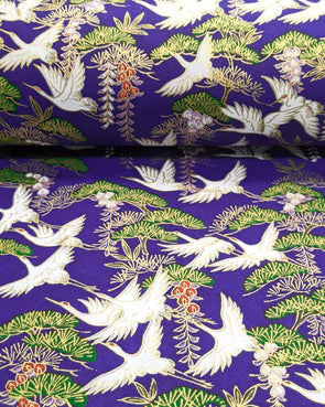 Blue- Cranes and Wisteria Flowers